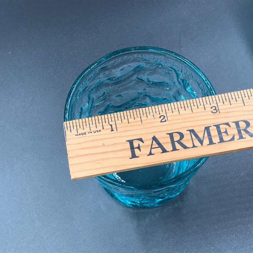 Pair of Anchor Hocking Milano Aqua Blue Glass Flat‎ Tumblers Bark Texture 8 oz